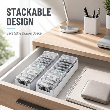 3 Pcs 11 Case Cable Storage Box with Cable Straps and Label Stickers, Clear Desktop Drawer Cable Management Box Cord Organizer Box for Home Office USB Wires Earphones Travel Cord Holder