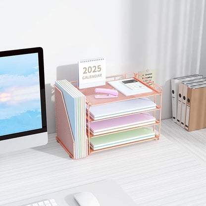 Spacrea Desk Organizers and Accessories, Paper Organizer for Desk with File organizer, Desk Accessories & Workspace Organizers for Office Supplies (Rose Gold)