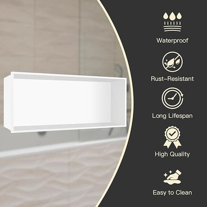Shower Niche 24" X 12" White, Stainless Steel Wall Niche Recessed Shower Shelf for Bathroom Storage, No Tile Needed Over Mount Installation
