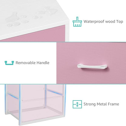 BOLUO Stackable Closet Drawers for Clothes Organizers and Storage Fabric Pink 2 Drawer Dresser for Bedroom 2 Packs Modern Small