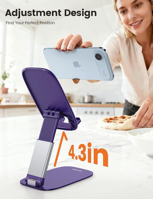 Lamicall Ultra-Thin Purple Phone Holder for Desk, Dark Purple Gifts for Women, Cellphone Stand Desktop Office Must Have, Cute Desk Accessories for iPhone 17 16 15 14 13 Pro Max, 4-8'' Smartphone