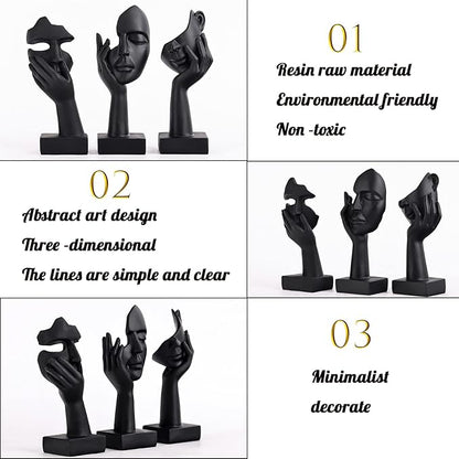 oliruim 3 Pcs Thinker Small Statue Set - Black Art Abstract Home Accent Figurines for Decor Bedroom, Shelves, Living Room Coffee Table, Office Desktop (3 Pcs Black, 6")