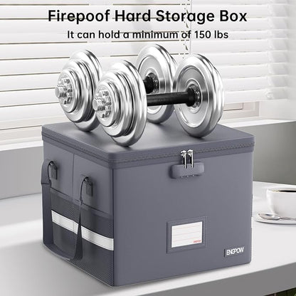 ENGPOW 5200°F File Box Fireproof Document Box with Lock,Heat Insulated Collapsible File Storage Organizer Box with Handle,Portable Home Office File Cabinet for Hanging Letter/Legal Size Folder, Gray