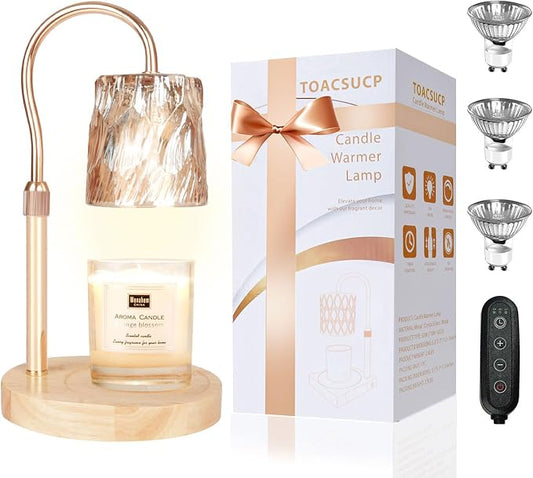 TOACSUCP Candle Warmer Lamp with 3 Bulbs, Adjustable Height Dimmable Candle Warmer with Timer, Compatible with Large Jar Candles, Candle Lamp with Charming Gift Box for Her/Him