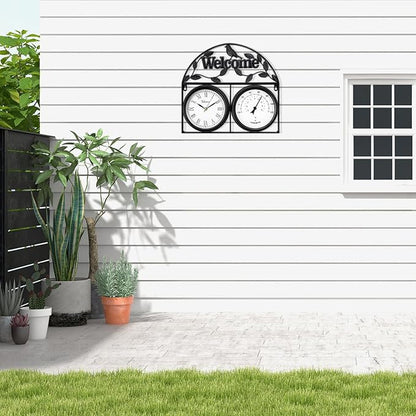 17Inch Large Outdoor Clock,Waterproof Wall Clock with Thermometer,Weatherproof Non-Ticking Quartz Battery Operated Decor Clock for Patio,Garden,Pool,Porch,House Warming Gifts