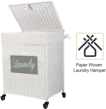 Mxfurhawa Laundry Basket, Heavy Duty Cotton Liner Laundry Storage Hamper with Handles, Collapsible Clothes Wire Basket Organizer Laundry Bag (2PCS-89WE-H)