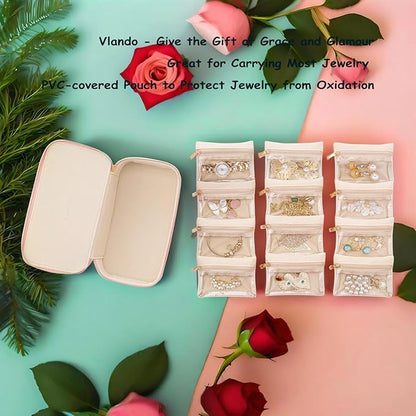 Vlando Travel Jewelry Box Organizer - 12 Small Velvet Zipped Pouches Pockets for Jewelries Necklaces Rings Earrings Sorting Storage, Lilac Purple
