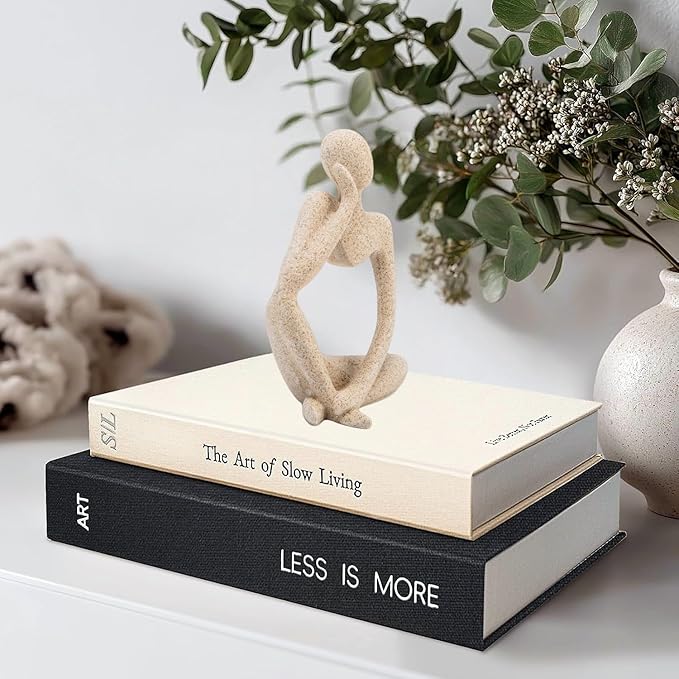 Gold Home Decor Thinker Statue Accents, Set of 3 Thinker Sculptures Office Decor Modern Abstract Resin Decoration on Shelf Table Desk for Living Room Office Bedroom (Small Sandstone)