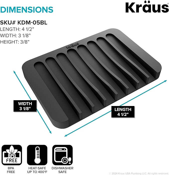 KRAUS Multipurpose Self-Draining Silicone Soap Dish/Sponge Holder for Bathroom or Kitchen Counter in Black, KDM-05BL