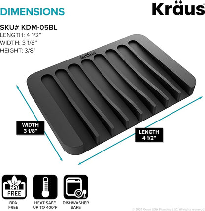 KRAUS Multipurpose Self-Draining Silicone Soap Dish/Sponge Holder for Bathroom or Kitchen Counter in Black, KDM-05BL