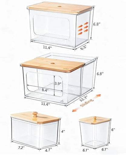 iCASA Trash Bag Dispenser Dishwasher Pod Holder - 5 in 1 Plastic Garbage Bag Under Sink Organizer, Acrylic Dryer Sheet Balls Laundry Pods Container with Bamboo Lid, Pantry Organizers and Storage Box