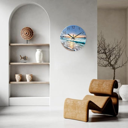 20 Inch Big Wall Clocks for Living Room Decor Analog Glass Wall Clock Non Ticking Beach Wall Clock Battery Operated