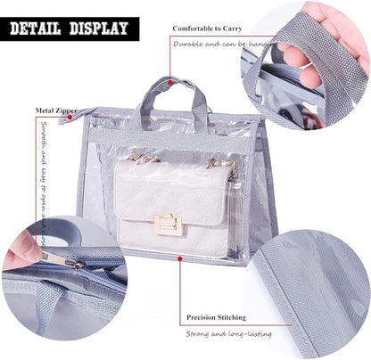 fazhongfa 2PCS Dust Bags for Handbags Clear Purse Storage Organizer Non-Woven Hanging Bag Closet with Zipper and Handle (Medium, Light Grey)