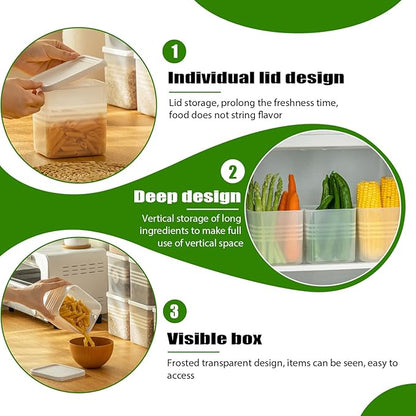 6 Pack Refrigerator Organizer Box with Lid, Plastic Refrigerator Side Door Storage Containers, Space-Saving Organizer Bins for Refrige, Refrige Drawers for Fruit and Vegetable (Clear, S-6)
