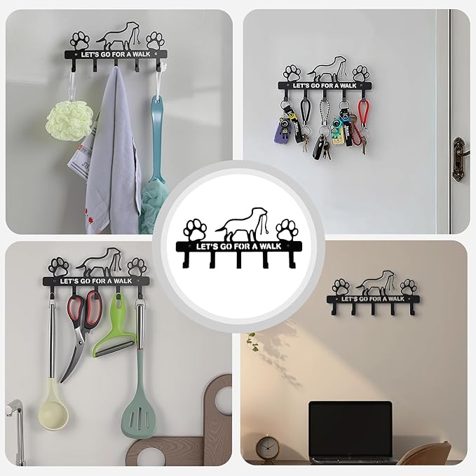 Key Holder Wall Mounted with Screws and Anchors, Black Multifunctional Key Hanger with 5 Hooks, Entryway Front Door Kitchen Hallway Garage Office