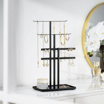 pickpiff Black Jewelry Stand Holder Organizer: 14.5" Sturdy Hanger for 80 Pcs Jewelry, Jewlery Tower for Display Necklace, Earring, Bracelet, Watch