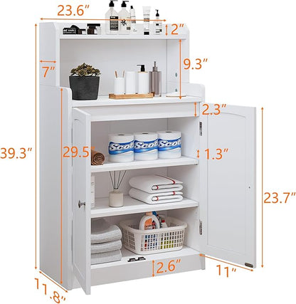 40 Inch Bathroom Storage Cabinet, Freestanding Organizer with 2 Doors, Bath cabinets Floor Standing, Suitable for Dining Room, Kitchen, Living Room, Hallway (White)