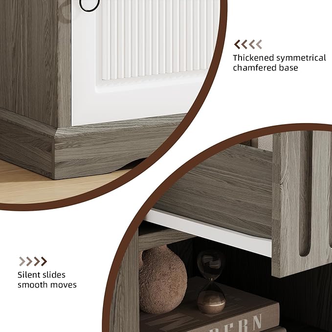 4ever2buy Farmhouse Nightstand, 24" Tall Nightstand with Drawers, Grey Night Stand with Storage, Wood End Table Bedside Table for Bedroom Living Room, White and Grey