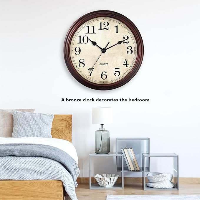 Wall Clock, 9 Inch Silent Non Ticking Classic Battery Operated Clocks, Decorative for Living Room, Bedrooms, Bathroom, Kitchen Office (Bronze)