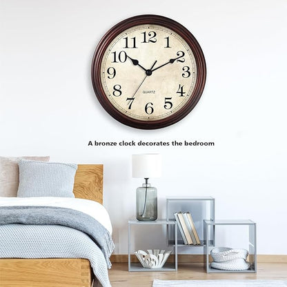 Wall Clock, 9 Inch Silent Non Ticking Classic Battery Operated Clocks, Decorative for Living Room, Bedrooms, Bathroom, Kitchen Office (Bronze)