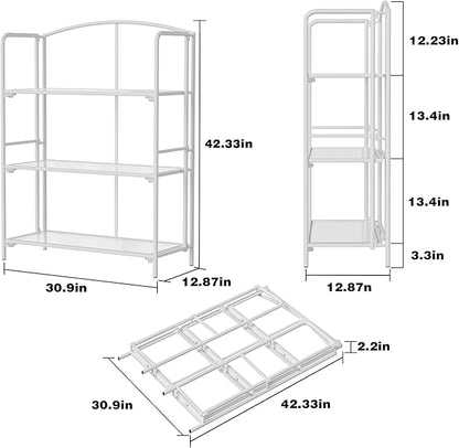 Crofy No Assembly Folding Bookshelf for Living Room, 3 Tier White Collapsible Book Shelf for Home Office, Portable Bookcase Storage Organizer