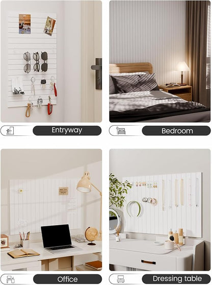 Fluxynara Felt Bulletin Board Tiles -28"x18" with 40 Adhesive Tabs, Cork Board Alternative for Office Decor, Push Pin Board Wall Organizer 6-Pack (Milky White)