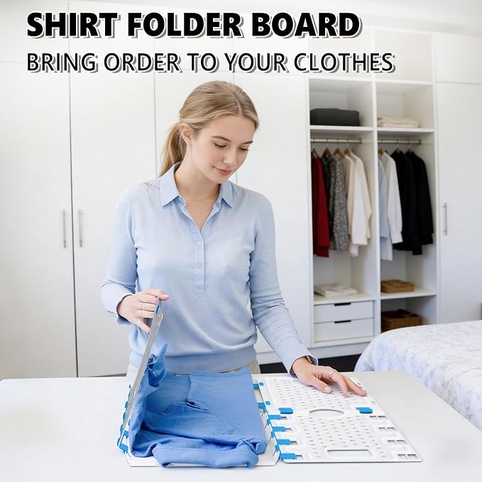 Accenter 10Pc Stackable Closet Organizer & Shirt Folder Board Bundle Tshirt Organizer for Closet Organizers and Storage Clothes Folding Board for Closet Storage Suitable for Lightweight Clothing White