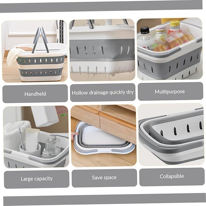 Shower Basket, Bathroom Basket Portable Shower Collapsible Plastic Storage with Handles & Draining Holes, Box Organizer Bin for Bathroom, Kitchen, Dorm, Gym for Daily Use