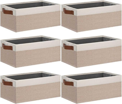 GhvyenntteS Small Fabric Storage Bins 6 Pack, 11.8" x 7.87" x 5.11" Storage Basket with Leather Handles, Closet Storage Bins for Shelves, Storage Baskets for Shelves, DVD Storage (Pink/White)