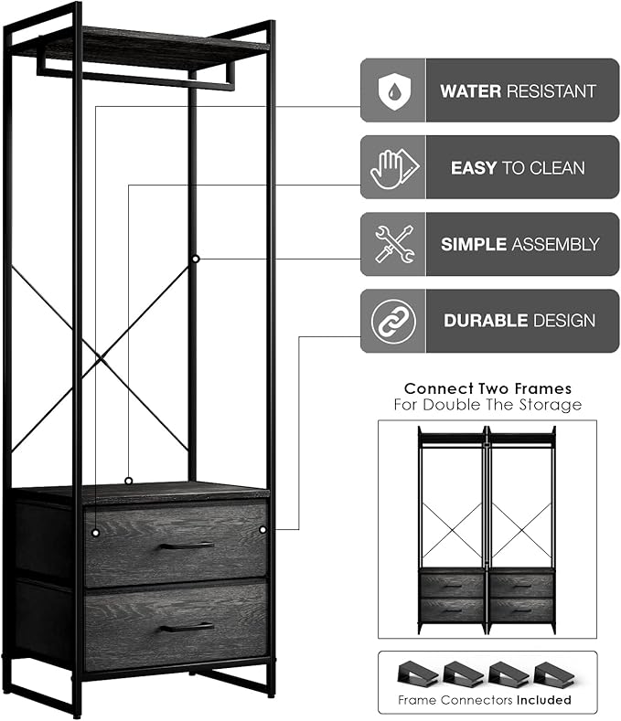 Sorbus Clothing Rack with Drawers - Clothes Stand Dresser - Wood Top, Steel Frame, & Fabric Drawers - Tall Closet Storage Organizer - Stand Alone Garment Rack for Hanging Shirts, Dresses, & Jackets