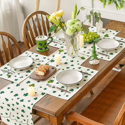 Artoid Mode Beige Lucky Shamrock St. Patrick's Day Placemats Set of 4, 12x18 Inch Seasonal Holiday Table Mats for Party Kitchen Dining Decoration