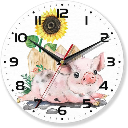 Wall Clock for Bathroom,Pink Pig Wall Clocks Silent Non-Ticking Battery Operated Clock 10 Inch,Sunflower Wall Clocks Decorative for Living Room,Kitchen,Office