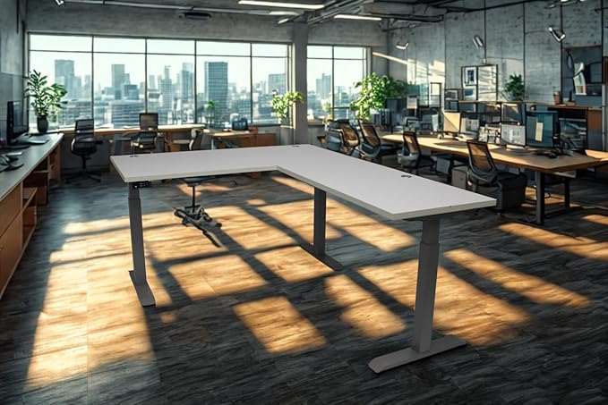 Lift It, Electric Sit Stand/Height Adjustable 72"x24" L-Shape Desk and 48"x24" Return for Office or Home, Dual Motor, 4 Memory/USB Charging LED Control, Grey Strand Top and Black Frame