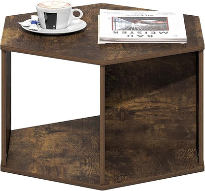 Furinno Simple Design Coffee Table, Hexagon Modern Center Table with Open Shelf, Vertical or Horizontal Side Table, for Living Room, Bedroom, Home Office, Amber Pine
