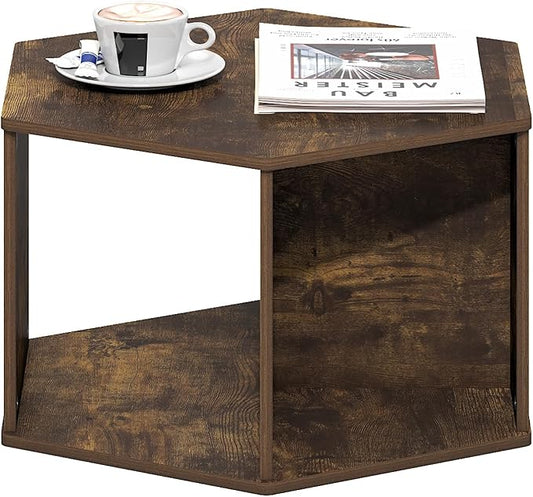 Furinno Simple Design Coffee Table, Hexagon Modern Center Table with Open Shelf, Vertical or Horizontal Side Table, for Living Room, Bedroom, Home Office, Amber Pine