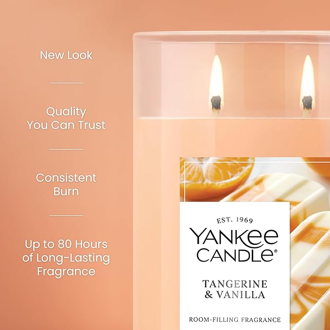Yankee Candle Large Tumbler Scented Candle with up to 80 Hour Burn Time, Premium Plant Wax Blend for Consistent Burn, 20 oz Tumbler Candle with Room Filling Fragrance, Tangerine & Vanilla