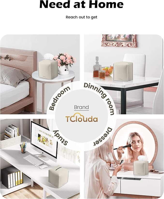 Tclouda Tissue Box Cover for PU Leather, Modern Simple Solid Color Holder Square Tissue Bag, Ideal for Bathrooms,Office,Car,Outdoor Tent,Dining Table,5"X5"X5", Single Off-White