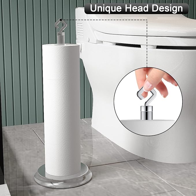KASUNTO Toilet Paper Holder for Bathroom, Metal Free Standing Toilet Paper Storage with Rustproof, Tissue Paper Roll Stand for Bathroom Accessories (Poilshed Chrome)