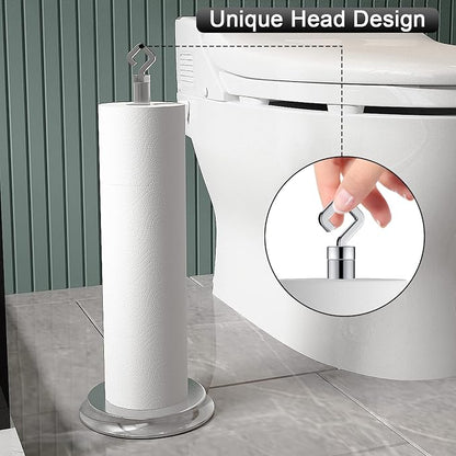 KASUNTO Toilet Paper Holder for Bathroom, Metal Free Standing Toilet Paper Storage with Rustproof, Tissue Paper Roll Stand for Bathroom Accessories (Poilshed Chrome)