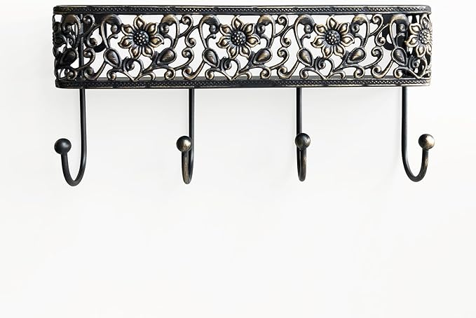Key Holder for Wall，Vintage Metal Key and Mail Holder Wall Mount, Decorative Entryway Key Rack with Hooks for Keys, Mail, Hats, Bags