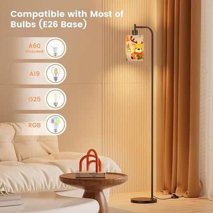 Kids Floor Lamp with Linen Shade, Dimmable Tall Standing Lamp with Remote Control & 3 Color Temperatures, Modern Floor Lamps for Living Room Bedroom Kids Room, 9W LED Bulb Included