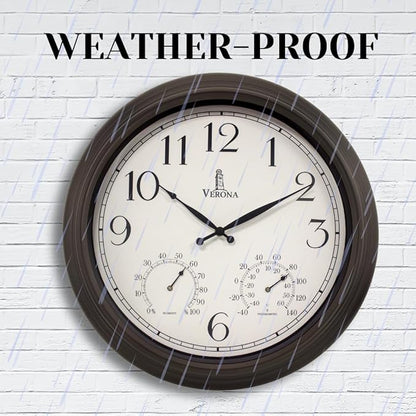18 inch Outdoor Clocks for Patio Large Waterproof with Thermometer - Black Indoor Outdoor Clock with Temperature and Humidity for Wall - Weatherproof, Accurate & Easy to Read for Pool, Patio & Garden