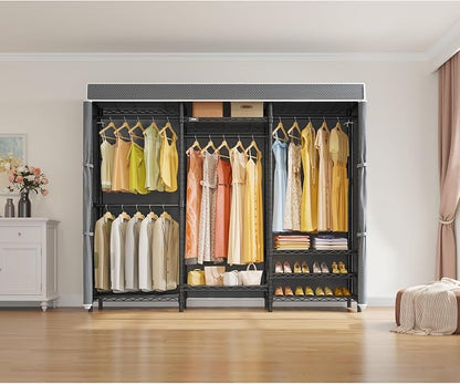 VIPEK V5C Portable Closet Wardrobe Bedroom Armoires Heavy Duty Covered Clothing Rack, Black Metal with Grey Oxford Fabric Cover, Adjustable Custom, 68.9" Lx15.7 Wx76.4 H