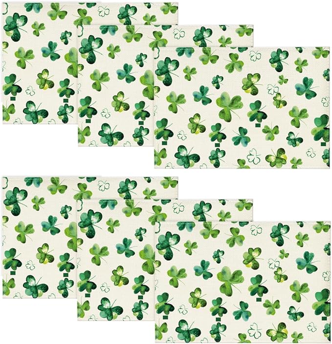 Artoid Mode Lucky Shamrock St. Patrick's Day Placemats Set of 6, 12x18 Inch Seasonal Spring Table Mats for Party Kitchen Dining Decoration