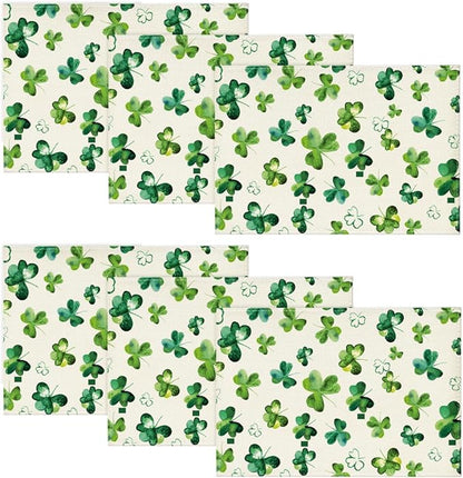 Artoid Mode Lucky Shamrock St. Patrick's Day Placemats Set of 6, 12x18 Inch Seasonal Spring Table Mats for Party Kitchen Dining Decoration