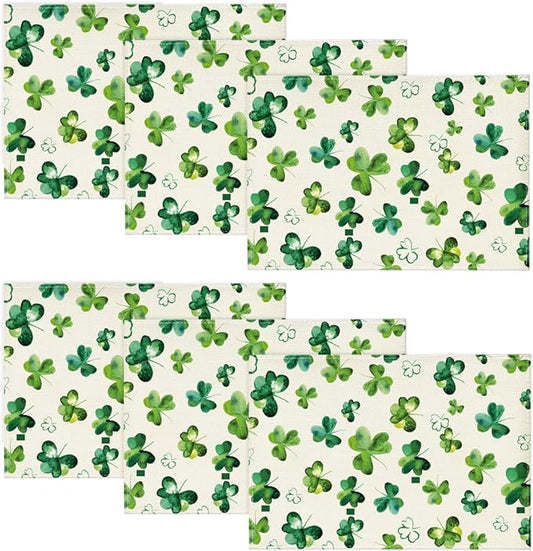 Artoid Mode Lucky Shamrock St. Patrick's Day Placemats Set of 6, 12x18 Inch Seasonal Spring Table Mats for Party Kitchen Dining Decoration
