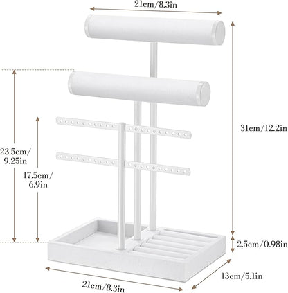 3 Tier Bracelet Holder Display - Detachable T Bar Pure White Velvet Bracelet Holder, Jewelry Holder Organizer for Bracelet, Necklace, Earrings, Rings