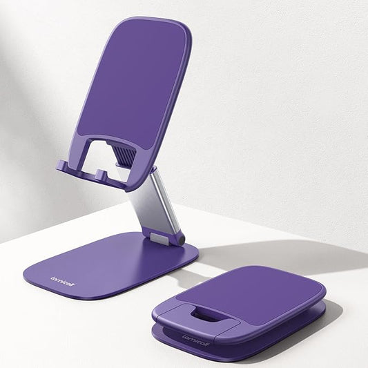 Lamicall Ultra-Thin Purple Phone Holder for Desk, Dark Purple Gifts for Women, Cellphone Stand Desktop Office Must Have, Cute Desk Accessories for iPhone 17 16 15 14 13 Pro Max, 4-8'' Smartphone
