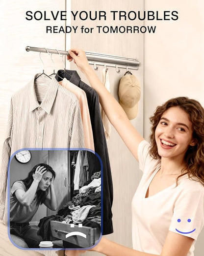 16 inch Valet Rod for Deeper Closet Pull Out, Closet Valet Rod Slide Out Pull Out Clothes Hanger With 6 Hooks Closet Organization and Storage (Black)