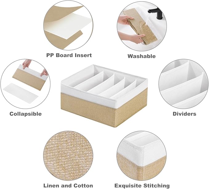 Jeans Drawer Organizers for Clothing,5 Grids Compartment Wardrobe clothes organizer,Fabric Washable Closet Organizers and Storage Bins for Jeans,Pants,Bra,Legging,t-shirt-BeigeWhite
